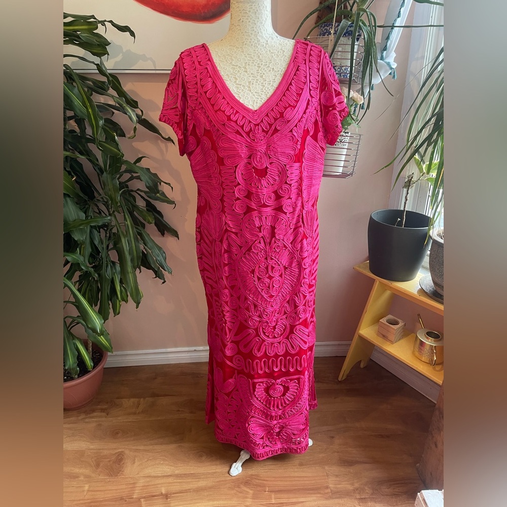 JS Collections Pink Ruffled Maxi Gown